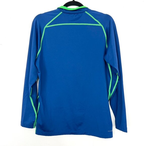 Reebok Quarter Zip Active Long Sleeve Shirt Cobalt Blue Green Medium - Picture 4 of 5